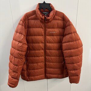 Eddie Bauer Puffer Jacket Mens L Orange Full Zip EB650 Line Down Insulated